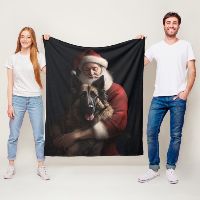 Belgian Shepherd Santa Claus Festive Christmas Fleece Blanket (In Situ)