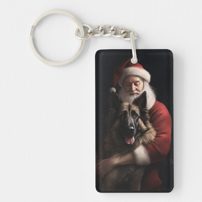 Belgian Shepherd Santa Claus Festive Christmas Keychain (Front)