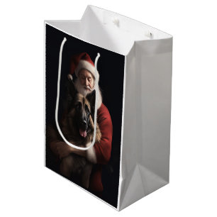 Belgian Shepherd Santa Claus Festive Christmas Medium Gift Bag