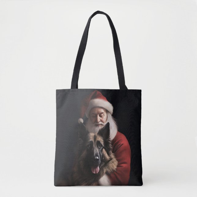 Belgian Shepherd Santa Claus Festive Christmas Tote Bag (Front)