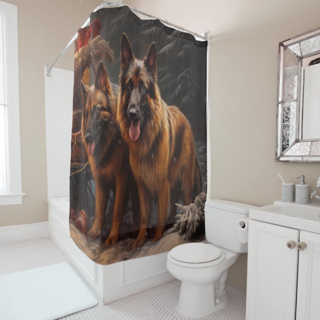 Belgian Shepherd Snowy Sleigh Christmas Decor (In Situ)