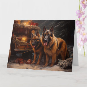 Belgian Shepherd Snowy Sleigh Christmas Decor Card