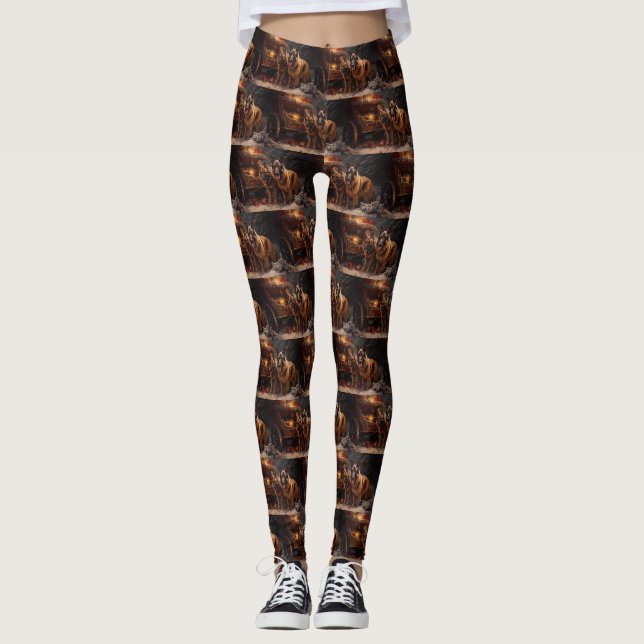 Belgian Shepherd Snowy Sleigh Christmas Decor Leggings (Front)
