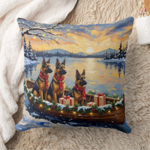Belgian Shepherd Tervuren Christmas Boat Holiday Throw Pillow