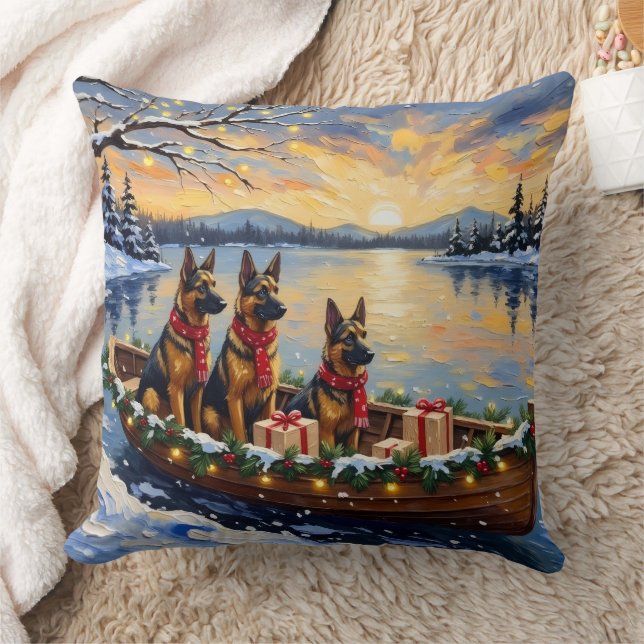Belgian Shepherd Tervuren Christmas Boat Holiday Throw Pillow (Blanket)
