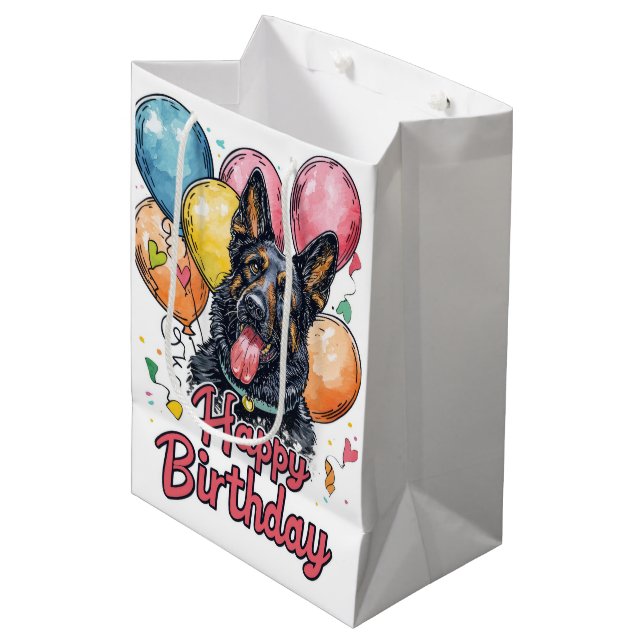 Belgian Shepherd with Balloons Medium Gift Bag (Front Angled)