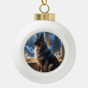 Belgian Shepherd With Christmas Lights Holiday Ceramic Ball Christmas Ornament