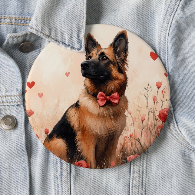Belgian Shepherd with Roses - Valentine's Day 6 Inch Round Button (In Situ)