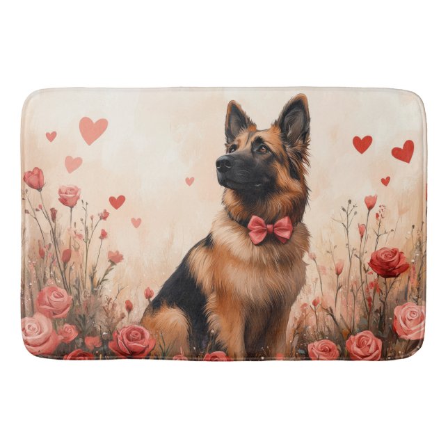 Belgian Shepherd with Roses - Valentine's Day Bath Mat (Front)