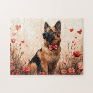 Belgian Shepherd with Roses - Valentine's Day Jigsaw Puzzle