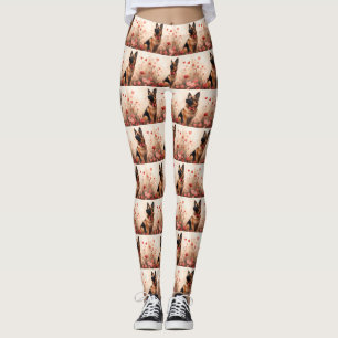 Belgian Shepherd with Roses - Valentine's Day Leggings