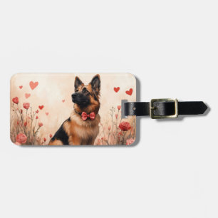 Belgian Shepherd with Roses - Valentine's Day Luggage Tag