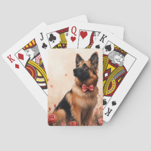 Belgian Shepherd with Roses - Valentine's Day Playing Cards