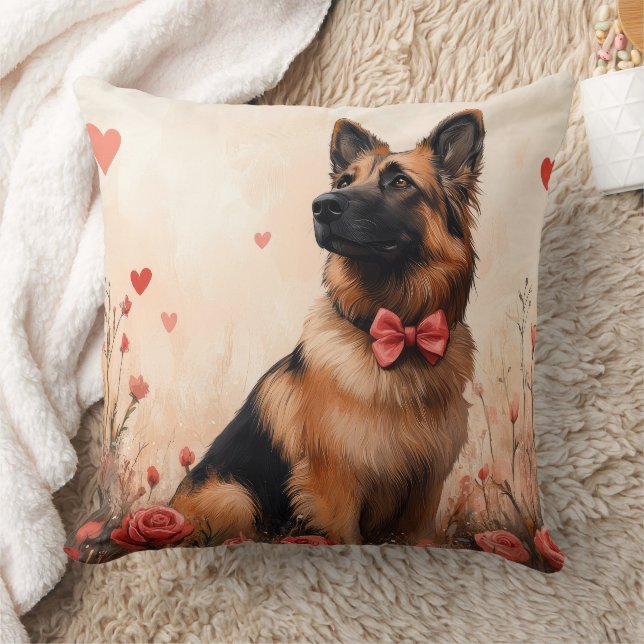 Belgian Shepherd with Roses - Valentine's Day Throw Pillow (Blanket)