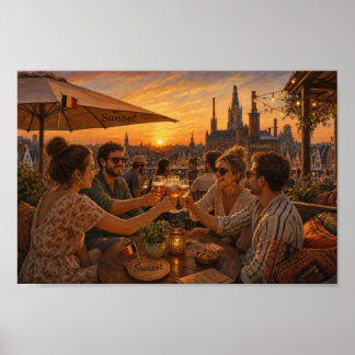 Belgian Sunset Rooftop Gathering Poster