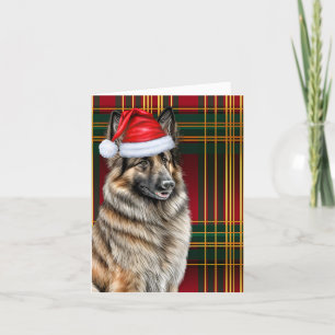 Belgian Tervuren Christmas Dog Holiday Plaid Card
