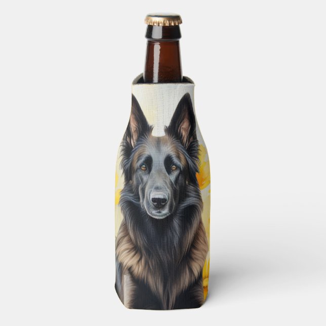 Belgian Tervuren Dog Lover and Poppies Bottle Cooler (Bottle Front)