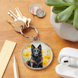 Belgian Tervuren Dog Lover and Poppies Keychain