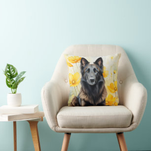Belgian Tervuren Dog Lover and Poppies Throw Pillow