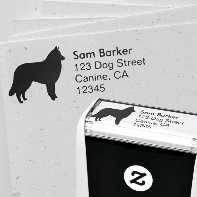 Belgian Tervuren Dog Silhouette Return Address Self-inking Stamp (Creator Uploaded)