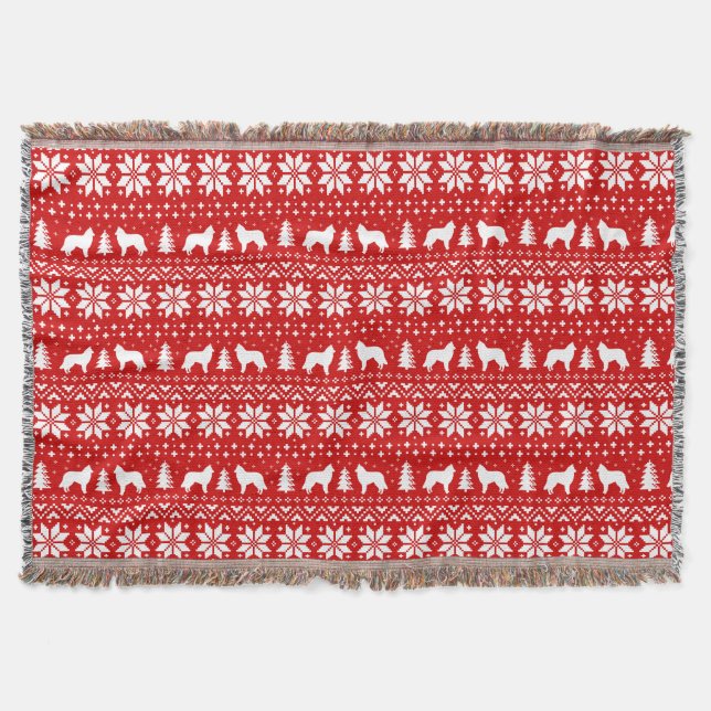 Belgian Tervuren Dog Silhouettes Christmas Pattern Throw Blanket (Front)