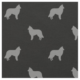 Belgian Tervuren Dog Silhouettes Grey and Black Fabric