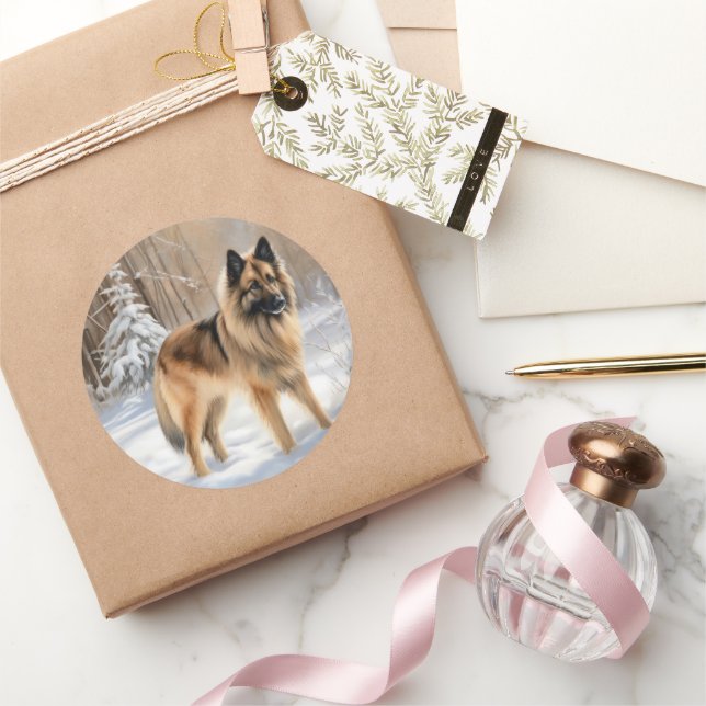Belgian Tervuren Let It Snow Christmas  Classic Round Sticker (Gifting)