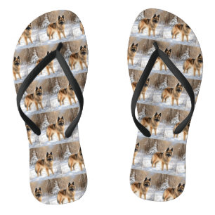 Belgian Tervuren Let It Snow Christmas Flip Flops