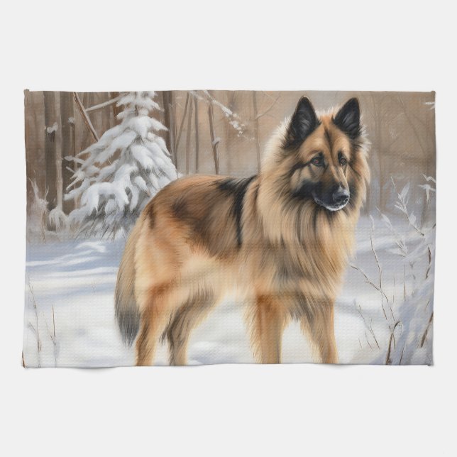 Belgian Tervuren Let It Snow Christmas  Kitchen Towel (Horizontal)