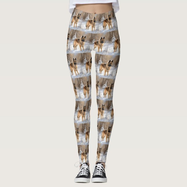 Belgian Tervuren Let It Snow Christmas  Leggings (Front)