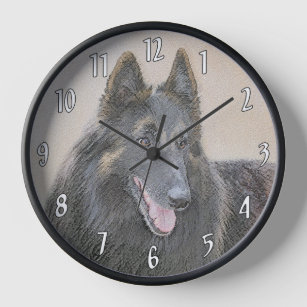 Belgian Tervuren Painting - Cute Original Dog Art Clock