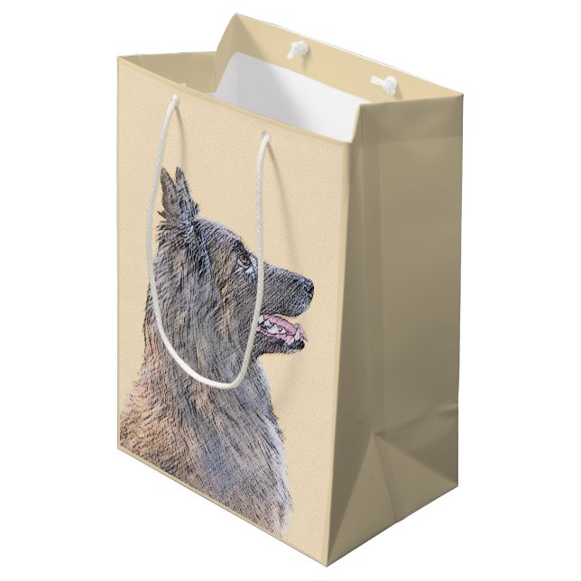 Belgian Tervuren Painting - Cute Original Dog Art Medium Gift Bag (Front Angled)