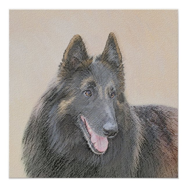 Belgian Tervuren Painting - Cute Original Dog Art Poster (Front)