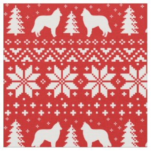 Belgian Tervuren Silhouettes Christmas Pattern Red Fabric