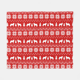 Belgian Tervuren Silhouettes Christmas Pattern Red Fleece Blanket