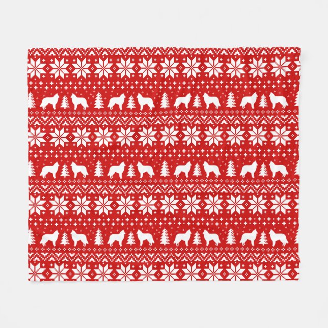 Belgian Tervuren Silhouettes Christmas Pattern Red Fleece Blanket (Front (Horizontal))