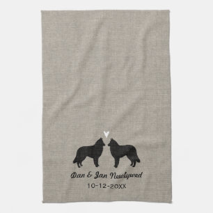 Belgian Tervuren Silhouettes with Heart Kitchen Towel