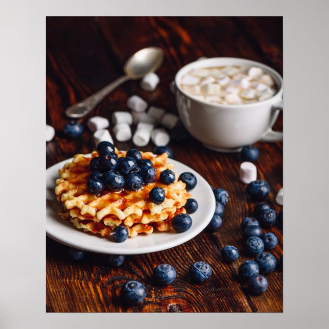 Belgian waffles with blueberry and hot chocolate poster (Front)