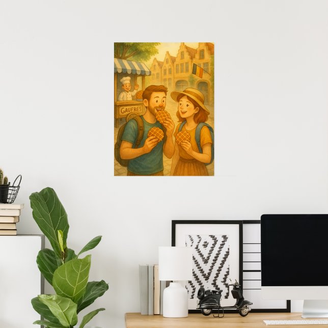 Belgique Waffle Adventure - Cosy Travel Poster (Bureau à domicile)
