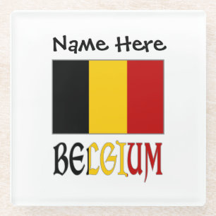 Belgium and Belgian Flag Personalized Glass Coaster