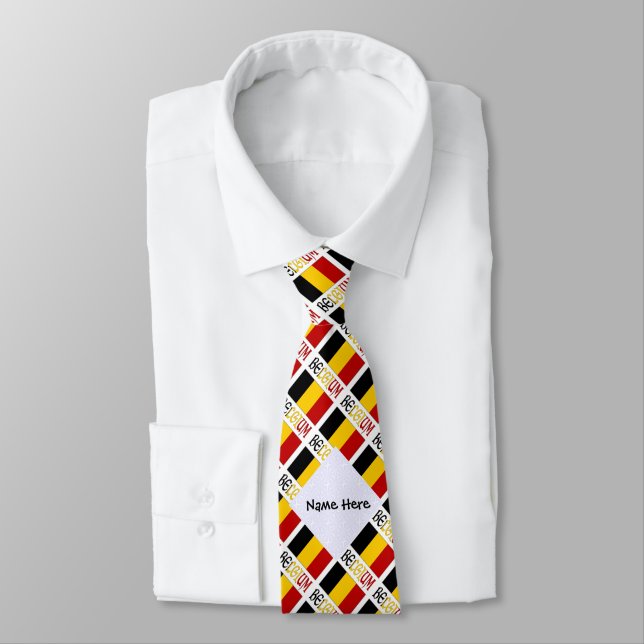 Belgium and Belgian Flag Tiled with Your Name Tie (Tied)