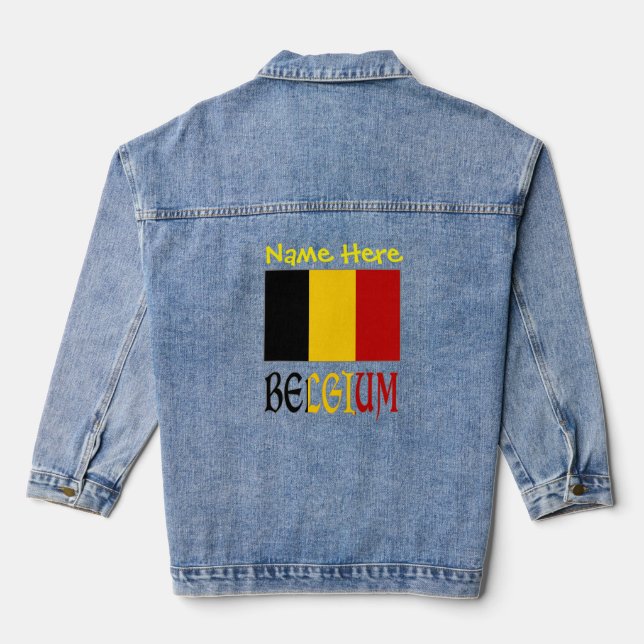 Belgium and Belgian Flag Yellow Personalization  Denim Jacket (Back)