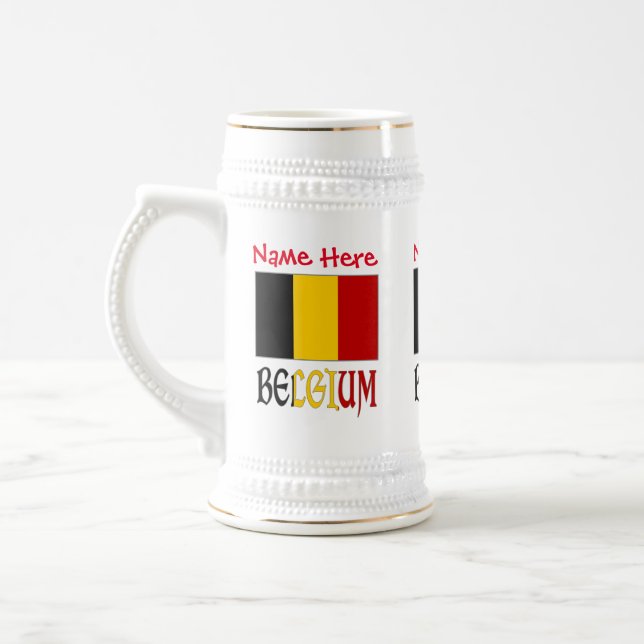 Belgium Belgian Flag Red Personalization  Beer Stein (Left)
