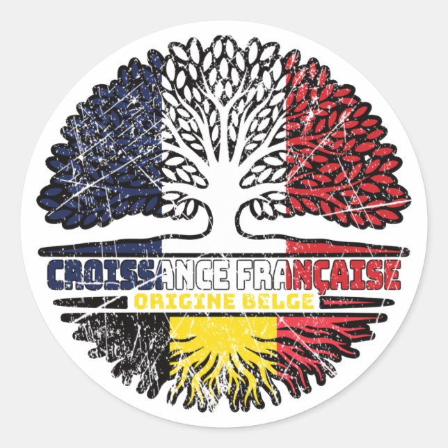 Belgium Belgian French France Tree Roots Flag Classic Round Sticker (Front)