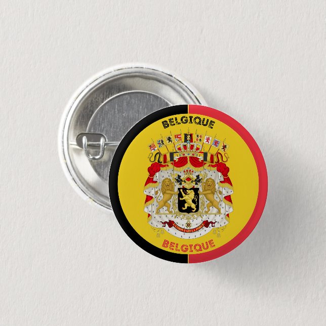 Belgium Belgique Coat of Arms Circle Shape 1 Inch Round Button (Front & Back)
