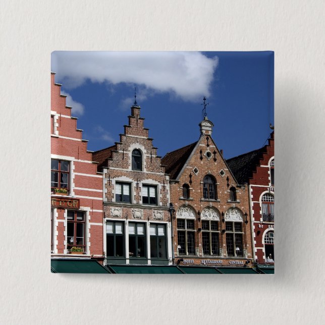 Belgium, Brugge (aka Brug or Bruge). UNESCO 2 2 Inch Square Button (Front)