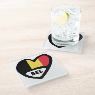 Belgium Country Code Flag Heart BEL Glass Coaster