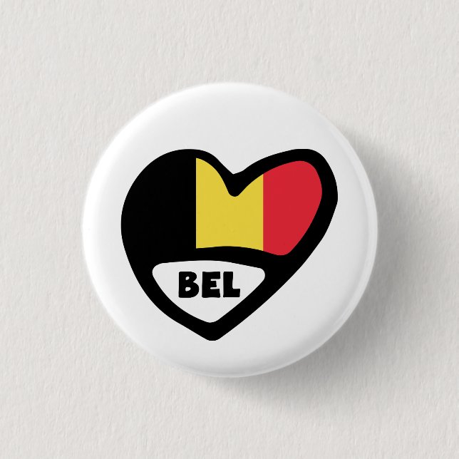 Belgium Country Code Flag Heart Pin Badge, BEL (Front)