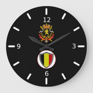 Belgium flag-coat arms large clock