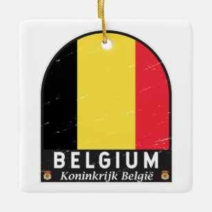 Belgium Flag Emblem Distressed Vintage Ceramic Ornament